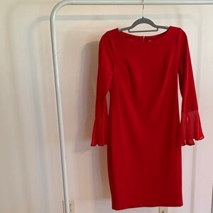 Calvin Klein Vibrant Red Long Sleeve Dress